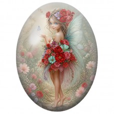 Cabochon en Verre Illustré Fée aux Fleurs Rouges 13 x 18, 18 x 25 ou 30 x 40 mm pour la Création de Bijoux Fantaisie - DIY