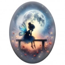 Cabochon en Verre Illustré Fée Bleue sur un Banc 13 x 18, 18 x 25 ou 30 x 40 mm pour la Création de Bijoux Fantaisie - DIY