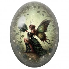 Cabochon en Verre Illustré Fée Gothique à la Rose Noire 13 x 18, 18 x 25 ou 30 x 40 mm pour la Création de Bijoux Fantaisie - DI