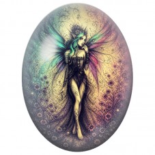 Cabochon en Verre Illustré Fée aux Ailes Multicolores 13 x 18, 18 x 25 ou 30 x 40 mm pour la Création de Bijoux Fantaisie - DIY