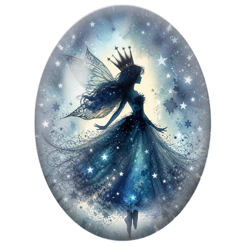 Cabochon en Verre Illustré Fée Princesse aux Étoiles 13x18, 18x25 ou 30x40mm