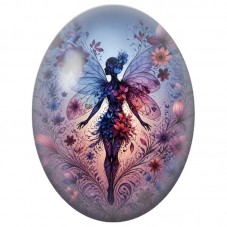 Cabochon en Verre Illustré Fée Fleurie aux Ailes Violettes 13 x 18, 18 x 25 ou 30 x 40 mm pour la Création de Bijoux Fantaisie -