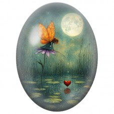 Cabochon en Verre Illustré Fée Orange sur un Nénuphar 13 x 18, 18 x 25 ou 30 x 40 mm pour la Création de Bijoux Fantaisie - DIY