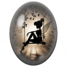 Cabochon en Verre Illustré Fée sur une Balançoire 13 x 18, 18 x 25 ou 30 x 40 mm pour la Création de Bijoux Fantaisie - DIY