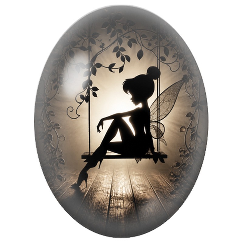 Cabochon en Verre Illustré Fée sur une Balançoire 13x18, 18x25 ou 30x40mm