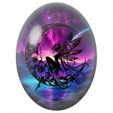 Cabochon en Verre Illustré Fée Violette au Clair de Lune 13 x 18, 18 x 25 ou 30 x 40 mm pour la Création de Bijoux Fantaisie - D