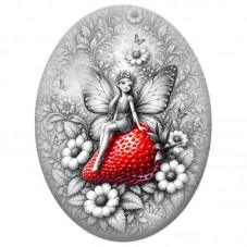 Cabochon en Verre Illustré Fée sur une Fraise 13 x 18, 18 x 25 ou 30 x 40 mm pour la Création de Bijoux Fantaisie - DIY