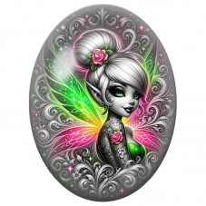 Cabochon en Verre Illustré Fée Gothique aux Ailes Colorées 13 x 18, 18 x 25 ou 30 x 40 mm pour la Création de Bijoux Fantaisie -