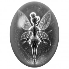 Cabochon en Verre Illustré Fée Monochrome de Dos 13 x 18, 18 x 25 ou 30 x 40 mm pour la Création de Bijoux Fantaisie - DIY