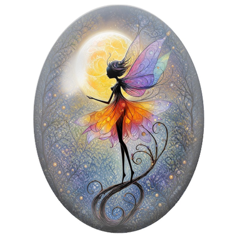 Cabochon en Verre Illustré Fée aux Ailes Arc-en-ciel 13x18, 18x25 ou 30x40mm