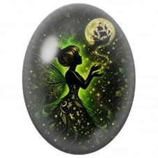Cabochon en Verre Illustré Fée Verte sous la Lune 13 x 18, 18 x 25 ou 30 x 40 mm pour la Création de Bijoux Fantaisie - DIY