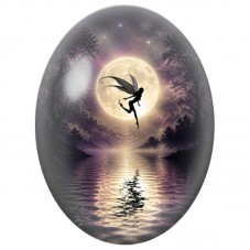Cabochon en Verre Illustré Fée en Vol au Clair de Lune 13 x 18, 18 x 25 ou 30 x 40 mm pour la Création de Bijoux Fantaisie - DIY