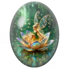 Cabochon en Verre Illustré Fée dans un Lotus Irisé 13 x 18, 18 x 25 ou 30 x 40 mm pour la Création de Bijoux Fantaisie - DIY