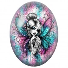 Cabochon en Verre Illustré Fée Gothique aux Ailes Turquoise 13 x 18, 18 x 25 ou 30 x 40 mm pour la Création de Bijoux Fantaisie 