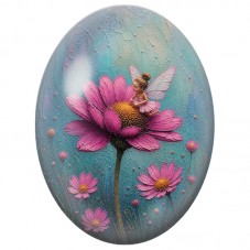 Cabochon en Verre Illustré Fée Rose sur une Fleur 13 x 18, 18 x 25 ou 30 x 40 mm pour la Création de Bijoux Fantaisie - DIY