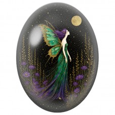 Cabochon en Verre Illustré Fée Émeraude sous la Lune 13 x 18, 18 x 25 ou 30 x 40 mm pour la Création de Bijoux Fantaisie - DIY