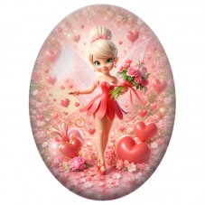 Cabochon en Verre Illustré Fée Rose aux Cœurs 13 x 18, 18 x 25 ou 30 x 40 mm pour la Création de Bijoux Fantaisie - DIY