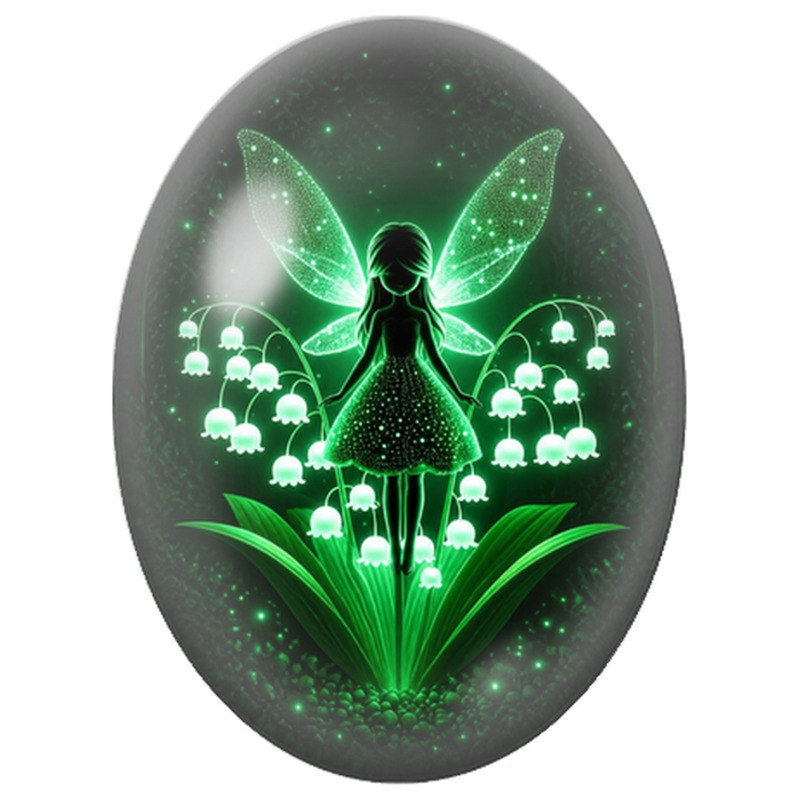 Cabochon en Verre Illustré Fée Lumineuse parmi le Muguet 13x18, 18x25 ou 30x40mm