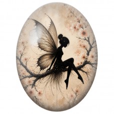 Cabochon en Verre Illustré Fée Noire aux Fleurs de Cerisier 13 x 18, 18 x 25 ou 30 x 40 mm pour la Création de Bijoux Fantaisie 