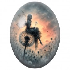 Cabochon en Verre Illustré Fée au Pissenlit 13 x 18, 18 x 25 ou 30 x 40 mm pour la Création de Bijoux Fantaisie - DIY