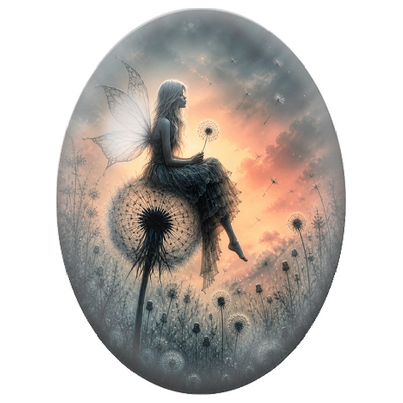 Cabochon en Verre Illustré Fée au Pissenlit 13x18, 18x25 ou 30x40mm