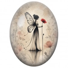Cabochon en Verre Illustré Fée au Coquelicot Rouge 13 x 18, 18 x 25 ou 30 x 40 mm pour la Création de Bijoux Fantaisie - DIY