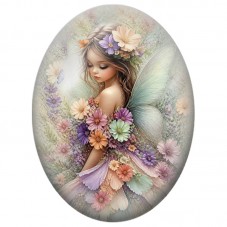 Cabochon en Verre Illustré Fée Fleurie aux Ailes Bleues 13 x 18, 18 x 25 ou 30 x 40 mm pour la Création de Bijoux Fantaisie - DI