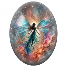 Cabochon en Verre Illustré Fée Cosmique aux Ailes Turquoise 13 x 18, 18 x 25 ou 30 x 40 mm pour la Création de Bijoux Fantaisie 