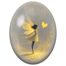 Cabochon en Verre Illustré Fée Dorée au Cœur Jaune 13 x 18, 18 x 25 ou 30 x 40 mm pour la Création de Bijoux Fantaisie - DIY