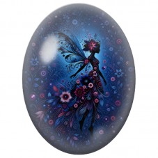 Cabochon en Verre Illustré Fée Fleurie en Bleu 13 x 18, 18 x 25 ou 30 x 40 mm pour la Création de Bijoux Fantaisie - DIY
