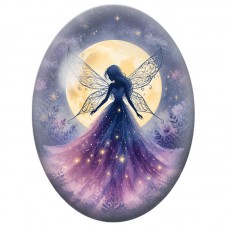 Cabochon en Verre Illustré Fée Bleue sous la Pleine Lune 13 x 18, 18 x 25 ou 30 x 40 mm pour la Création de Bijoux Fantaisie - D