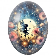 Cabochon en Verre Illustré Fée au Pissenlit sous la Lune 13 x 18, 18 x 25 ou 30 x 40 mm pour la Création de Bijoux Fantaisie - D