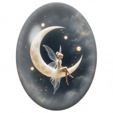 Cabochon en Verre Illustré Fée sur un Croissant de Lune aux Fleurs 13 x 18, 18 x 25 ou 30 x 40 mm pour la Création de Bijoux Fan