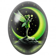 Cabochon en Verre Illustré Fée Verte au Croissant 13 x 18, 18 x 25 ou 30 x 40 mm pour la Création de Bijoux Fantaisie - DIY