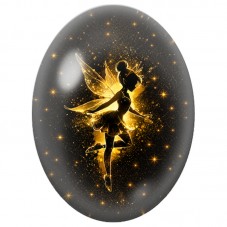 Cabochon en Verre Illustré Fée Dorée dans les Étoiles 13 x 18, 18 x 25 ou 30 x 40 mm pour la Création de Bijoux Fantaisie - DIY