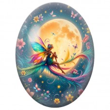 Cabochon en Verre Illustré Fée Arc-en-ciel sous la Lune 13 x 18, 18 x 25 ou 30 x 40 mm pour la Création de Bijoux Fantaisie - DI
