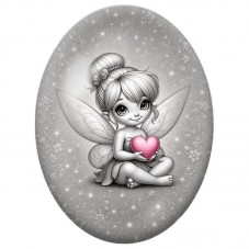 Cabochon en Verre Illustré Fée au Cœur Rose 13 x 18, 18 x 25 ou 30 x 40 mm pour la Création de Bijoux Fantaisie - DIY