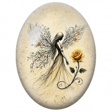 Cabochon en Verre Illustré Fée Dorée à la Rose 13 x 18, 18 x 25 ou 30 x 40 mm pour la Création de Bijoux Fantaisie - DIY