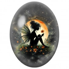 Cabochon en Verre Illustré Fée Orange sous la Lune 13 x 18, 18 x 25 ou 30 x 40 mm pour la Création de Bijoux Fantaisie - DIY