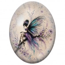 Cabochon en Verre Illustré Fée Violette sur une Branche Fleurie 13 x 18, 18 x 25 ou 30 x 40 mm pour la Création de Bijoux Fantai