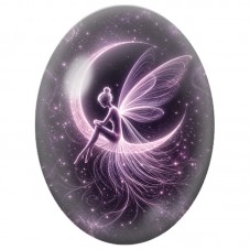 Cabochon en Verre Illustré Fée sur un Croissant Violet 13 x 18, 18 x 25 ou 30 x 40 mm pour la Création de Bijoux Fantaisie - DIY