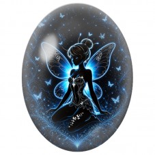Cabochon en Verre Illustré Fée Bleue aux Papillons 13 x 18, 18 x 25 ou 30 x 40 mm pour la Création de Bijoux Fantaisie - DIY