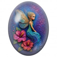 Cabochon en Verre Illustré Fée Sirène aux Fleurs D’hibiscus 13 x 18, 18 x 25 ou 30 x 40 mm pour la Création de Bijoux Fantaisie 