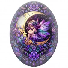 Cabochon en Verre Illustré Fée Violette sur la Lune 13 x 18, 18 x 25 ou 30 x 40 mm pour la Création de Bijoux Fantaisie - DIY