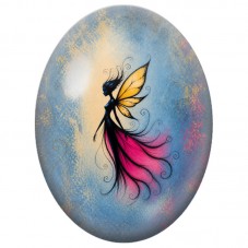 Cabochon en Verre Illustré Fée aux Ailes Jaunes 13 x 18, 18 x 25 ou 30 x 40 mm pour la Création de Bijoux Fantaisie - DIY