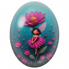 Cabochon en Verre Illustré Fée Rose à la Grande Fleur 13 x 18, 18 x 25 ou 30 x 40 mm pour la Création de Bijoux Fantaisie - DIY