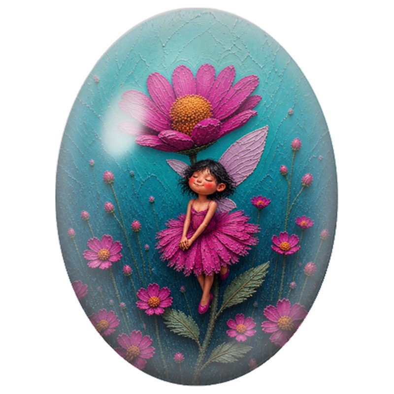 Cabochon en Verre Illustré Fée Rose à la Grande Fleur 13x18, 18x25 ou 30x40mm