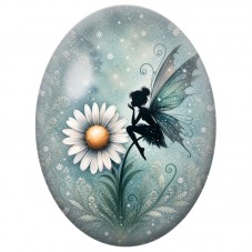 Cabochon en Verre Illustré Fée Noire à la Marguerite 13 x 18, 18 x 25 ou 30 x 40 mm pour la Création de Bijoux Fantaisie - DIY