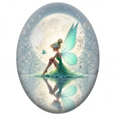 Cabochon en Verre Illustré Fée Verte au Reflet de Lune 13 x 18, 18 x 25 ou 30 x 40 mm pour la Création de Bijoux Fantaisie - DIY