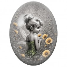 Cabochon en Verre Illustré Fée Verte aux Fleurs Jaunes 13 x 18, 18 x 25 ou 30 x 40 mm pour la Création de Bijoux Fantaisie - DIY